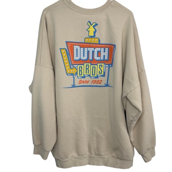 Dutch Bros MEDIUM Newest Oversized Light Tan Crew Neck Cute + Cozy DB 1992 - Picture 3 of 5